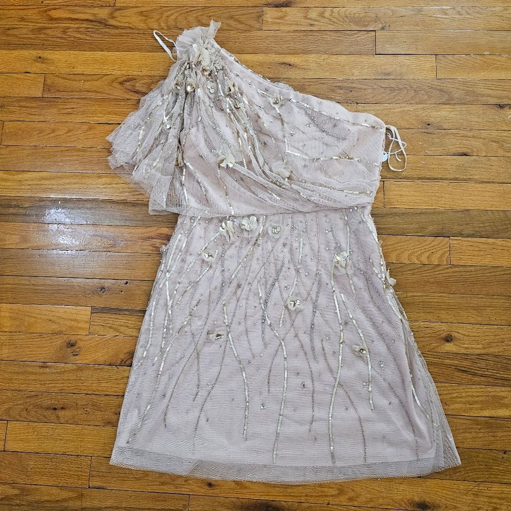 Pronovias Gold Tulle Sequin Mini Dress Size 14 - Picture 5 of 12